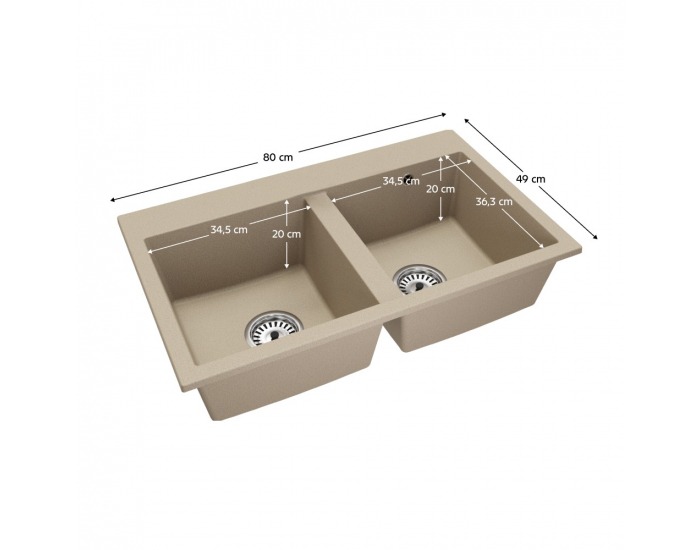 Granitový kuchynský drez so sifónom Siven 20 80x49 cm - béžová