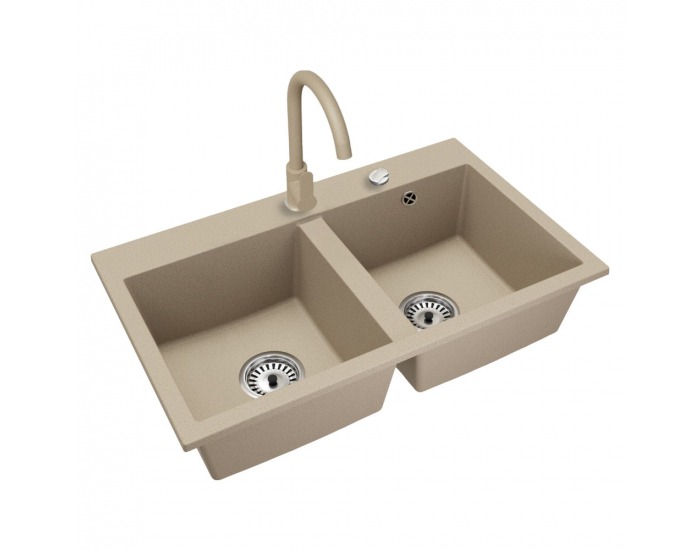 Granitový kuchynský drez so sifónom Siven 20 80x49 cm - béžová