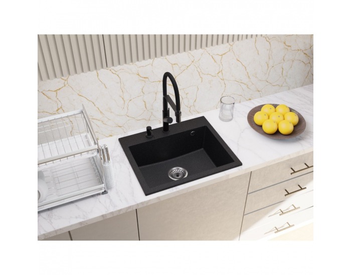 Granitový kuchynský drez so sifónom Siven 20 80x49 cm - čierna