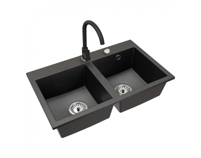Granitový kuchynský drez so sifónom Siven 20 80x49 cm - grafit
