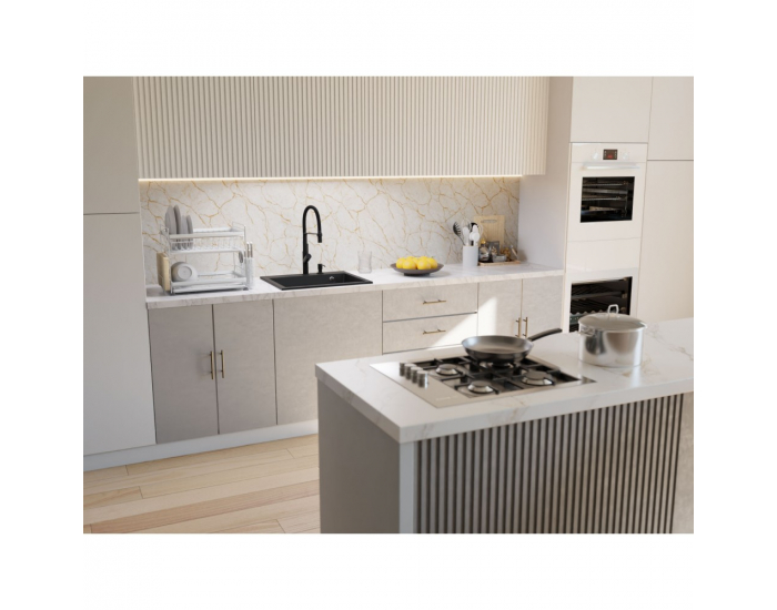 Granitový kuchynský drez so sifónom Siven 55 58x49 cm - čierna