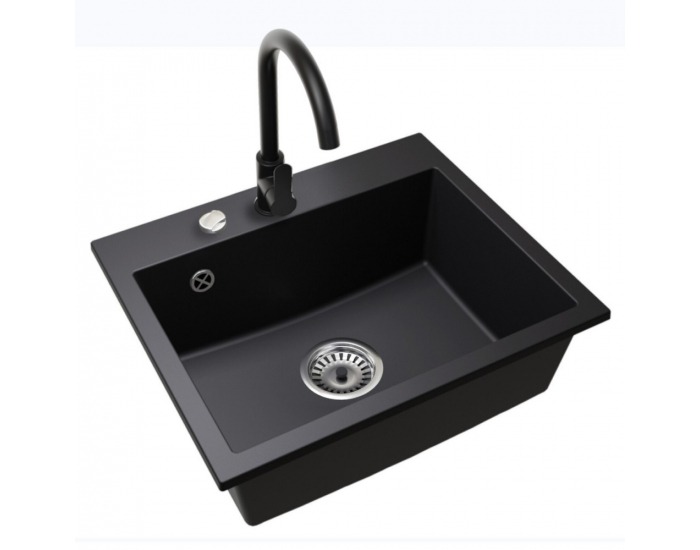 Granitový kuchynský drez so sifónom Siven 55 58x49 cm - grafit