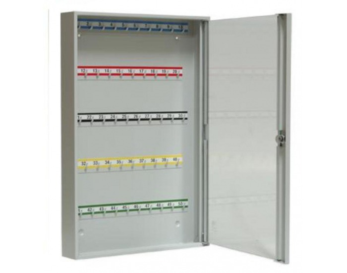 Kovová skrinka na kľúče s presklenými dverami SK50/S - svetlosivá