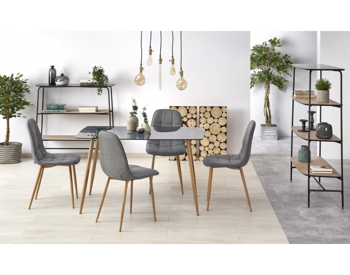 Sklenený jedálenský stôl Next - dymová / dub medový