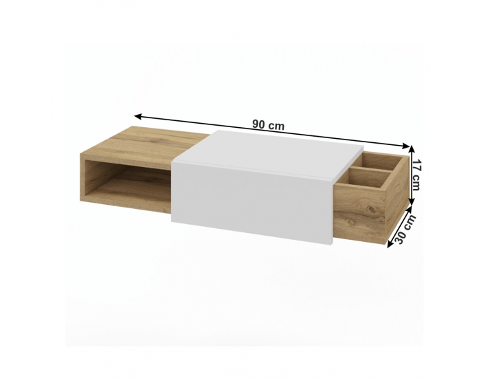 Skrinka na stenu Hilo - biela / dub wotan
