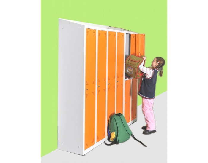 Školská šatňová skrinka s vetracími otvormi SKS 300 04 - svetlosivá / oranžová