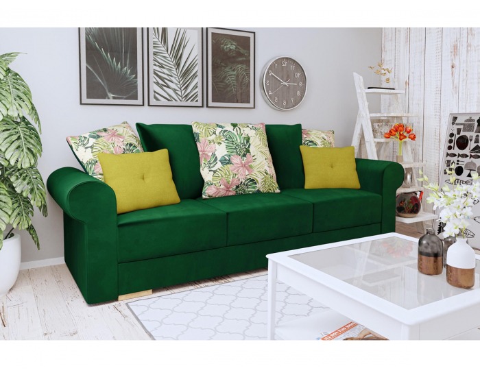 Rozkladacia pohovka s úložným priestorom Smoky - zelená / žltá