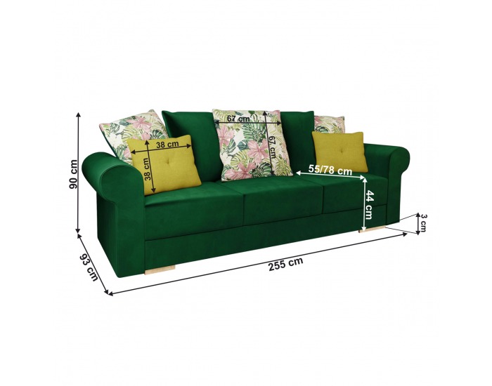 Rozkladacia pohovka s úložným priestorom Smoky - zelená / žltá