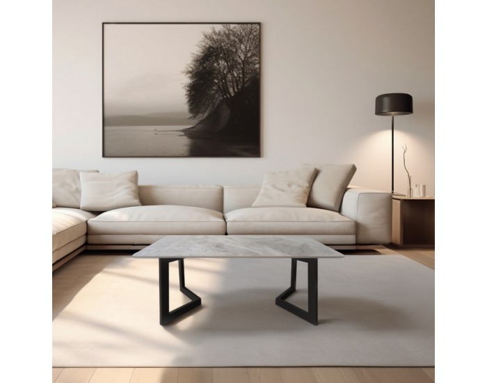 Konferenčný stolík Sofian - sivý mramor / čierna