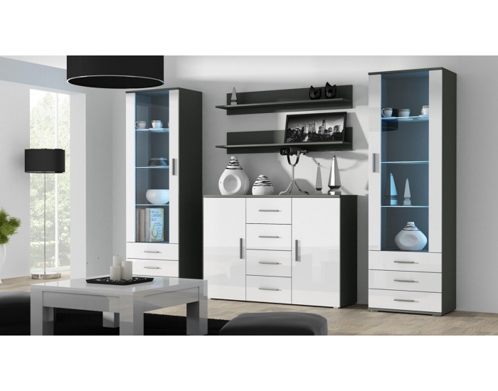 Komoda Soho S7 - čierna / biely lesk