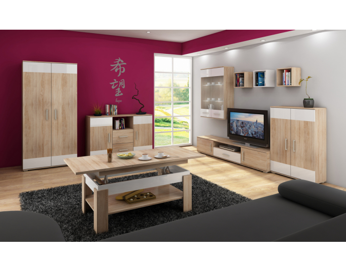 Komoda Solar SLR-03 - sonoma svetlá / biely lesk