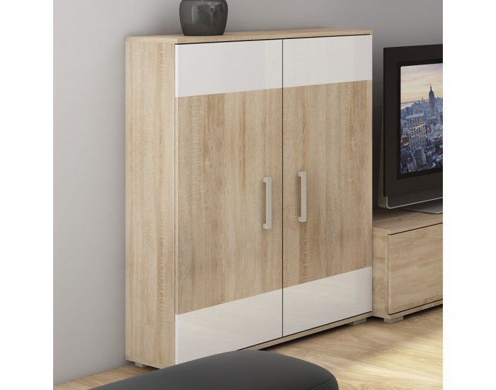 Komoda Solar SLR-03 - sonoma svetlá / biely lesk