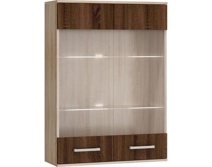 Vitrína na stenu Solar SLR-06 - sonoma svetlá / sonoma tmavá