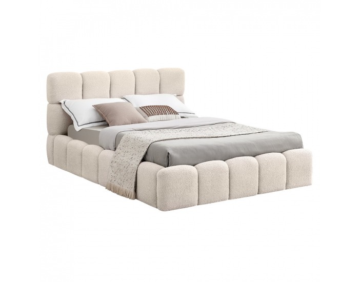 Čalúnená manželská posteľ s kovovým roštom Sorela 140x200 cm - béžová