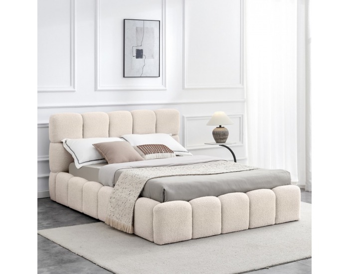 Čalúnená manželská posteľ s kovovým roštom Sorela 140x200 cm - béžová