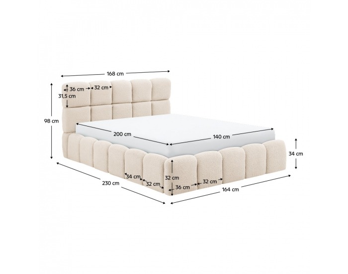 Čalúnená manželská posteľ s kovovým roštom Sorela 140x200 cm - béžová