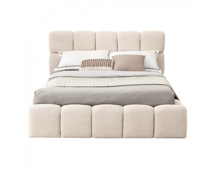 Čalúnená manželská posteľ s kovovým roštom Sorela 140x200 cm - béžová