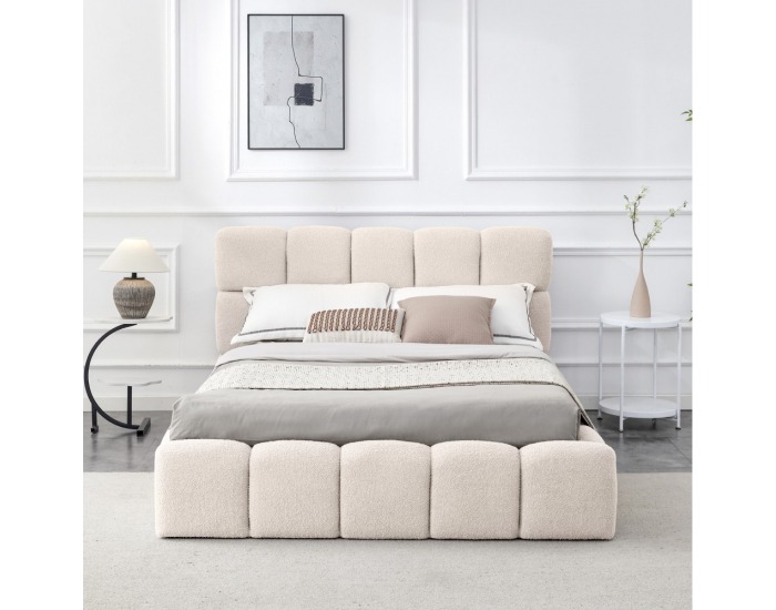 Čalúnená manželská posteľ s kovovým roštom Sorela 140x200 cm - béžová