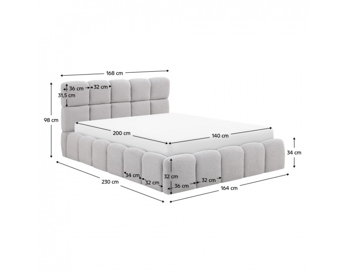 Čalúnená manželská posteľ s kovovým roštom Sorela 140x200 cm - sivá