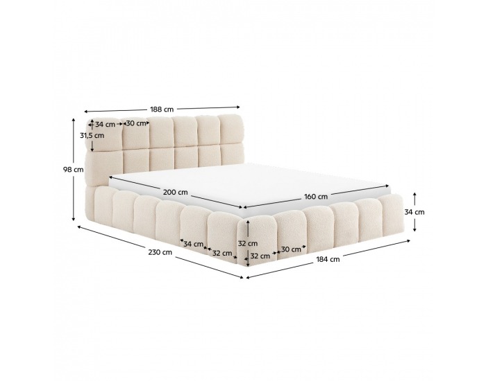 Čalúnená manželská posteľ s kovovým roštom Sorela 160x200 cm - béžová