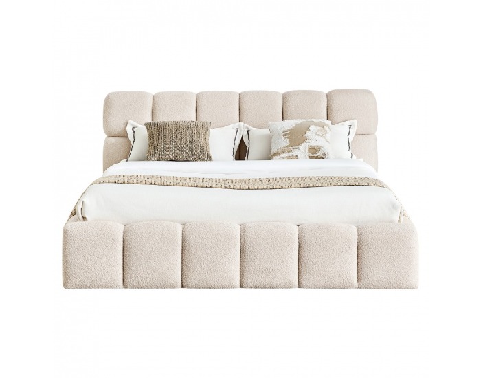 Čalúnená manželská posteľ s kovovým roštom Sorela 160x200 cm - béžová