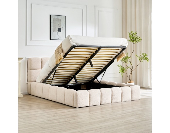 Čalúnená manželská posteľ s kovovým roštom Sorela 160x200 cm - béžová