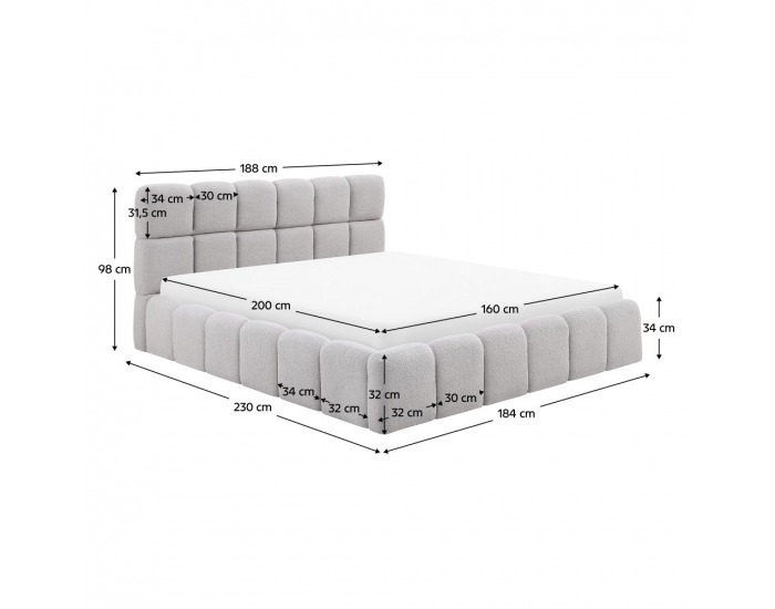 Čalúnená manželská posteľ s kovovým roštom Sorela 160x200 cm - sivá