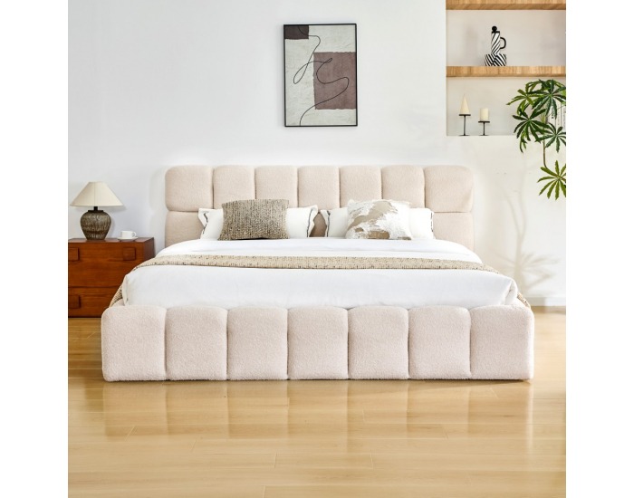 Čalúnená manželská posteľ s kovovým roštom Sorela 180x200 cm - béžová