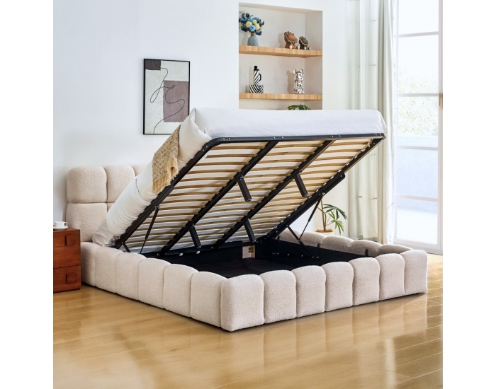 Čalúnená manželská posteľ s kovovým roštom Sorela 180x200 cm - béžová