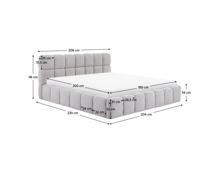 Čalúnená manželská posteľ s kovovým roštom Sorela 180x200 cm - sivá