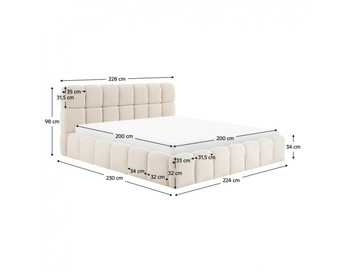 Čalúnená manželská posteľ s kovovým roštom Sorela 200x200 cm - béžová