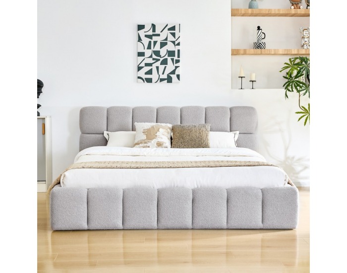 Čalúnená manželská posteľ s kovovým roštom Sorela 200x200 cm - sivá