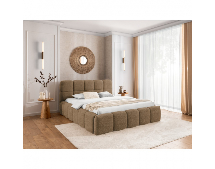Čalúnená manželská posteľ s kovovým roštom Sorena 140x200 cm - svetlohnedá