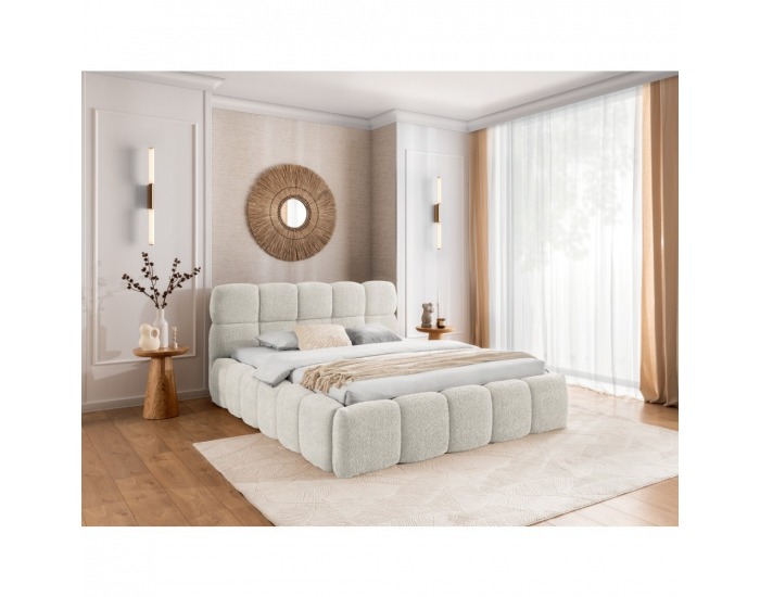 Čalúnená manželská posteľ s kovovým roštom Sorena 200x200 cm - smotanová