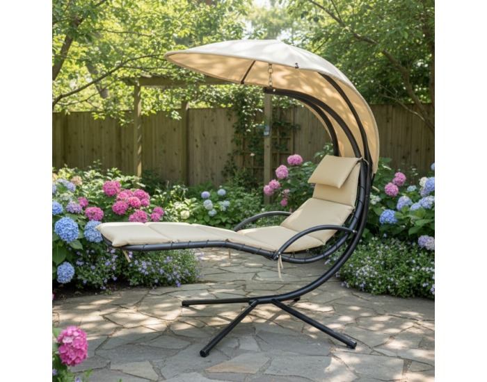 Hojdacie kreslo so strieškou Spavin 2 New - béžová / čierna