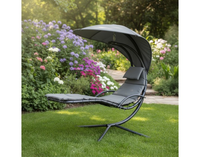 Hojdacie kreslo so strieškou Spavin 2 New - sivá / čierna