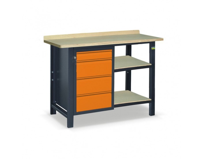 Pracovný stôl s dvoma policami SS01L/F/2PL45 - grafit / oranžová
