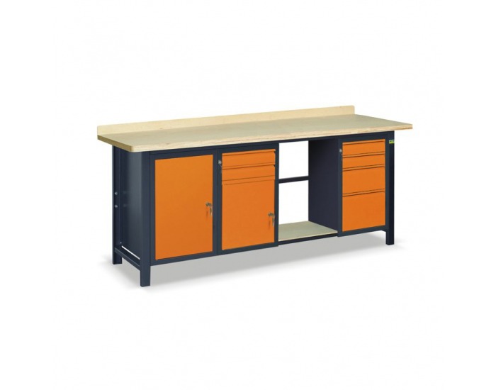 Pracovný stôl s jednou policou SS03L/AC/PL45/E - grafit / oranžová