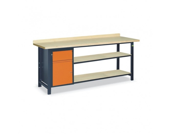Pracovný stôl s dvoma policami SS03L/B/2PL135 - grafit / oranžová