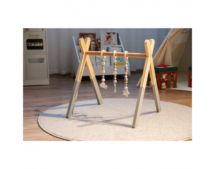 Montessori drevená hrazda Stares - prírodná / sivá