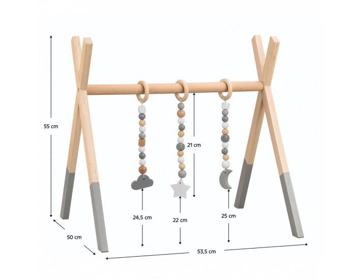 Montessori drevená hrazda Stares - prírodná / sivá
