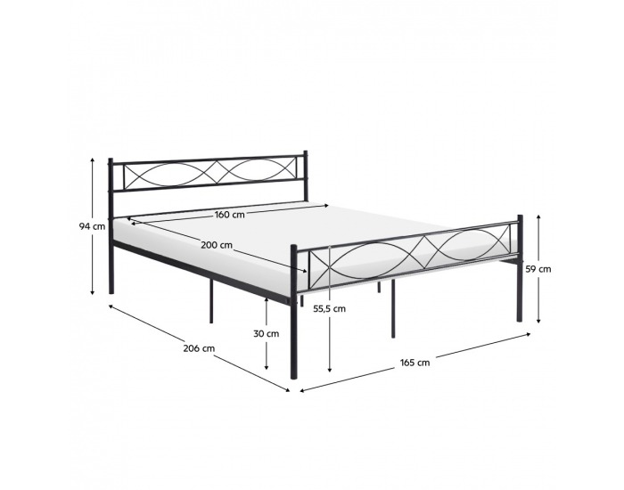Kovová manželská posteľ s roštom Stelvia 160x200 cm - čierna