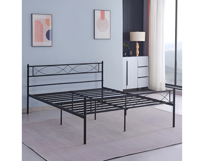 Kovová manželská posteľ s roštom Stelvia 160x200 cm - čierna