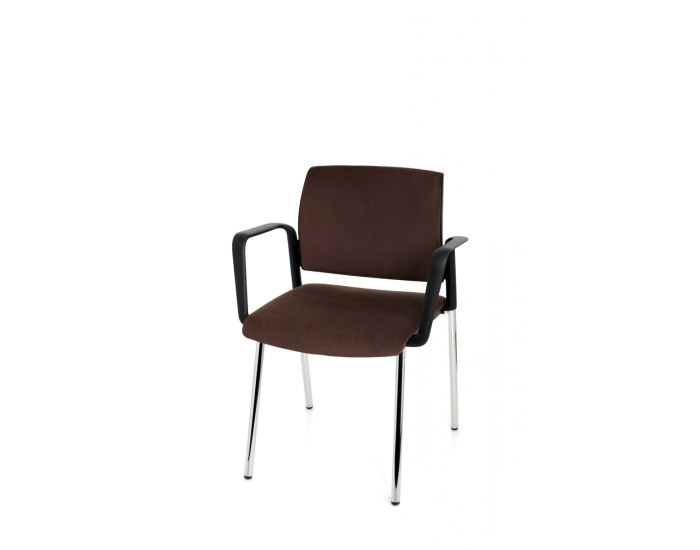Konferenčná stolička s podrúčkami Steny Arm - tmavohnedá / čierna / chróm