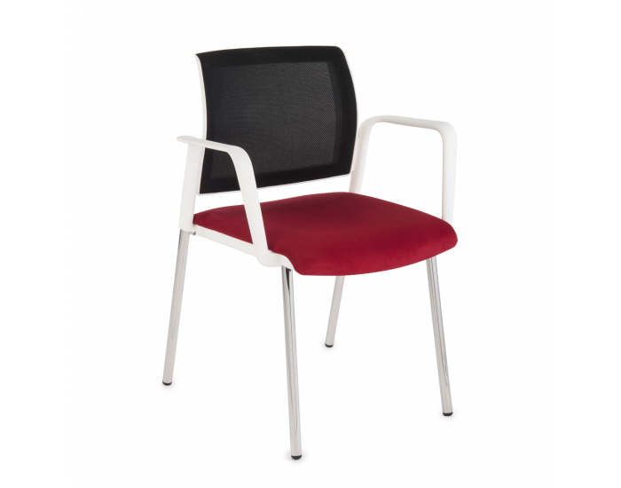 Konferenčná stolička s podrúčkami Steny Net Arm - červená / čierna / biela / chróm
