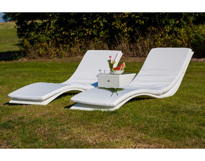 Záhradné lehátko so stolíkom (2 ks) Successo - biela
