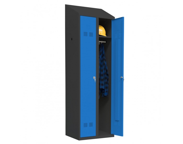 Šatňová skriňa so šikmou strechou SUPE 300-02 DASZEK - grafit / modrá