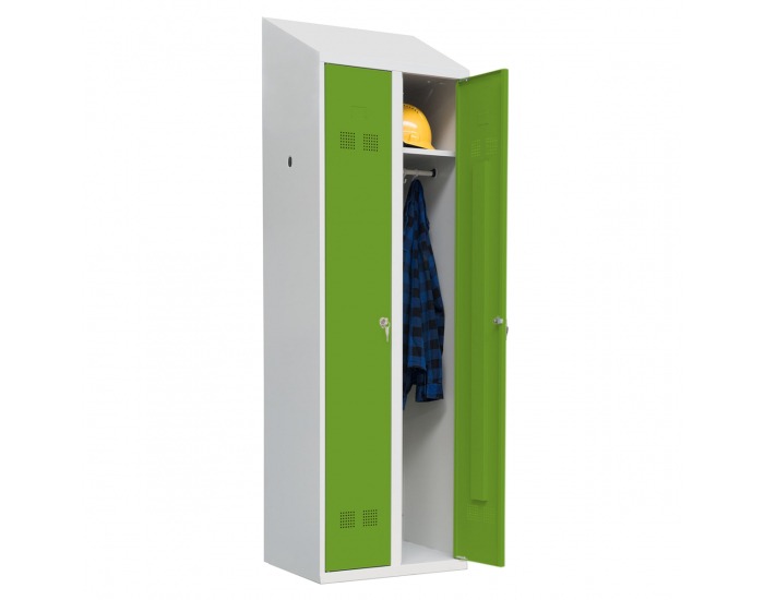 Šatňová skriňa so šikmou strechou SUPE 300-02 DASZEK - svetlosivá / zelená