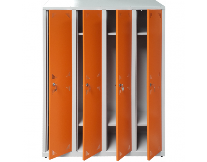 Školská šatňová skrinka s vetracími otvormi SUS 300 04 - svetlosivá / oranžová