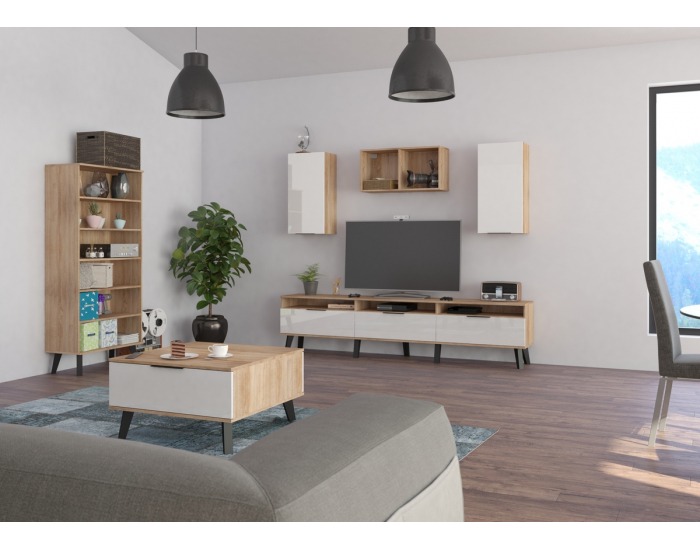 TV stolík Sven SVN-12 - sonoma svetlá / biely lesk